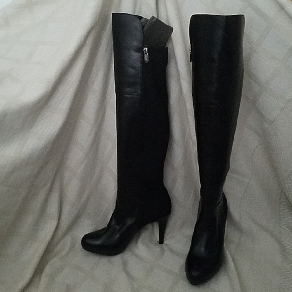 Adrienne Vittadini High Black Leather Boots
